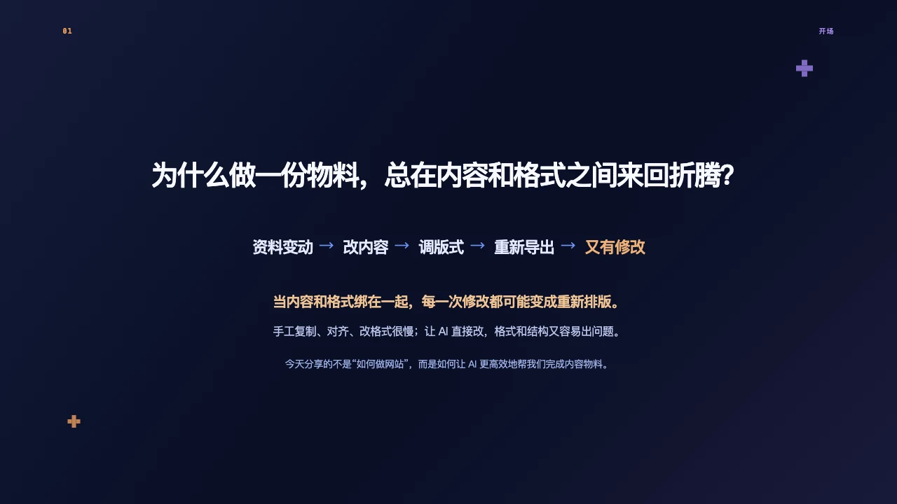 课件 01 · 为什么做一份物料，总在内容和格式之间来回折腾？